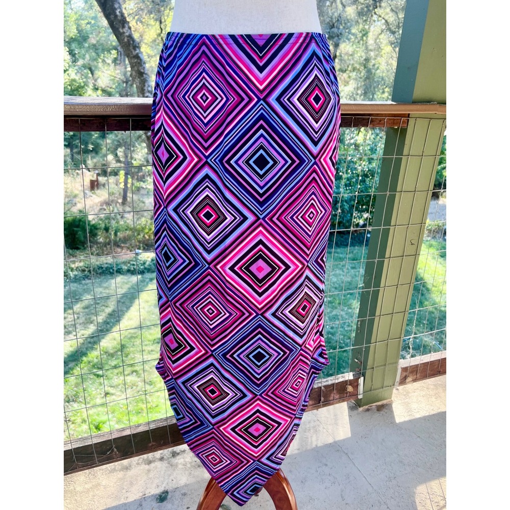 Exact Change Y2K USA paper tag Geometric Diamond Print Long Skirt Asymmetrical